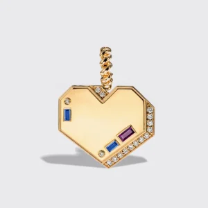 JUMBO YELLOW GOLD DIAMOND HEART PENDANT [blue and purple sapphires]>Boochier Sale