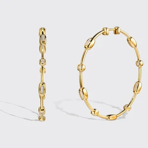 JUMBO YELLOW GOLD DIAMOND ARCADE HOOP EARRINGS>Boochier New