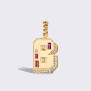 JUMBO YELLOW GOLD DIAMOND LETTER & NUMBER PENDANT [orange & pink sapphires]>Boochier Best