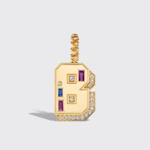 JUMBO YELLOW GOLD DIAMOND LETTER & NUMBER PENDANT [blue & purple sapphires]>Boochier Clearance