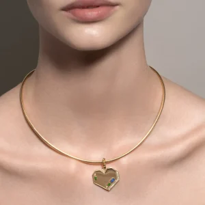 JUMBO YELLOW GOLD DIAMOND HEART PENDANT [blue sapphire and tsavorite]>Boochier New