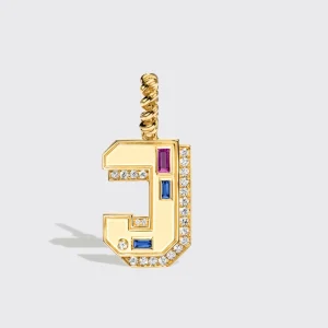 JUMBO YELLOW GOLD DIAMOND LETTER & NUMBER PENDANT [blue & purple sapphires]>Boochier Clearance