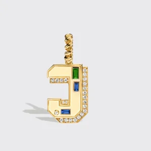 JUMBO YELLOW GOLD DIAMOND LETTER & NUMBER PENDANT [blue sapphire & tsavorite]>Boochier Best
