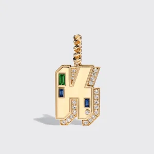 JUMBO YELLOW GOLD DIAMOND LETTER & NUMBER PENDANT [blue sapphire & tsavorite]>Boochier Best