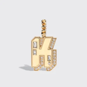 JUMBO YELLOW GOLD DIAMOND LETTER AND NUMBER PENDANT>Boochier Best