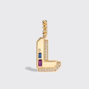 JUMBO YELLOW GOLD DIAMOND LETTER & NUMBER PENDANT [blue & purple sapphires]>Boochier Clearance