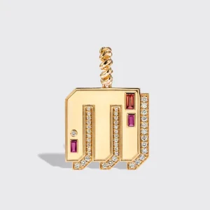JUMBO YELLOW GOLD DIAMOND LETTER & NUMBER PENDANT [orange & pink sapphires]>Boochier Best