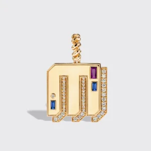 JUMBO YELLOW GOLD DIAMOND LETTER & NUMBER PENDANT [blue & purple sapphires]>Boochier Clearance