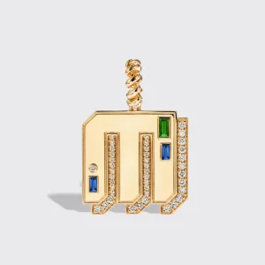 JUMBO YELLOW GOLD DIAMOND LETTER & NUMBER PENDANT [blue sapphire & tsavorite]>Boochier Best