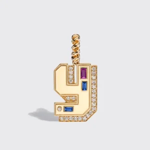 JUMBO YELLOW GOLD DIAMOND LETTER & NUMBER PENDANT [blue & purple sapphires]>Boochier Clearance