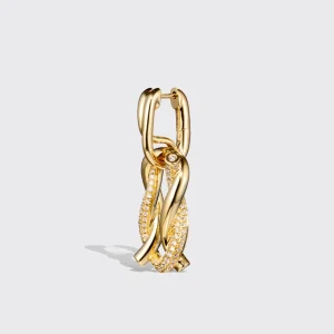 JUMBO YELLOW GOLD HALF DIAMOND TIES BUCKLE EARRINGS>Boochier Sale
