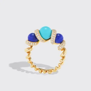 LAPIS & TURQUOISE DIAMOND SLINKEE GUMBALL RING>Boochier Hot