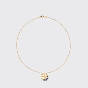 LAPIS YELLOW GOLD CLOVER LEAF NECKLACE>Boochier Sale