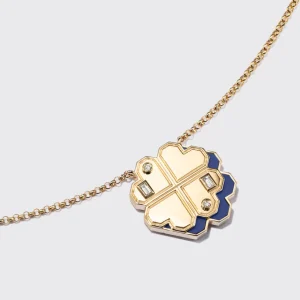 LAPIS YELLOW GOLD CLOVER LEAF NECKLACE>Boochier Sale