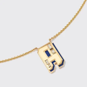 LAPIS YELLOW GOLD LETTER NECKLACE>Boochier Hot