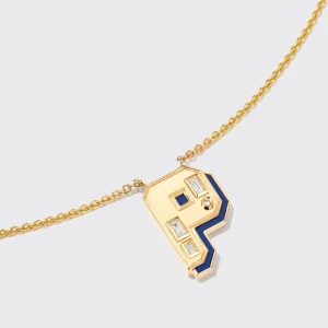 LAPIS YELLOW GOLD LETTER NECKLACE>Boochier Hot