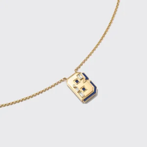 LAPIS YELLOW GOLD LETTER NECKLACE>Boochier Hot