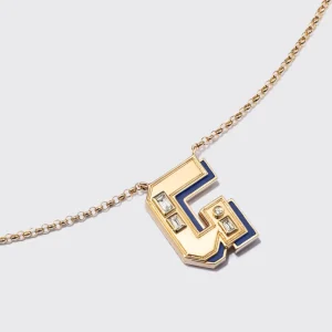 LAPIS YELLOW GOLD LETTER NECKLACE>Boochier Hot