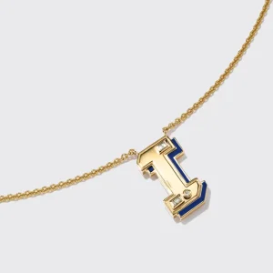 LAPIS YELLOW GOLD LETTER NECKLACE>Boochier Hot