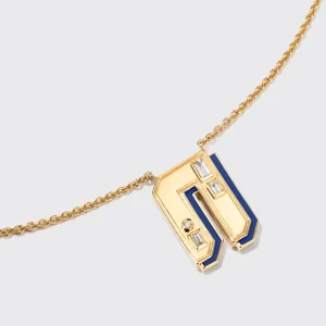 LAPIS YELLOW GOLD LETTER NECKLACE>Boochier Hot