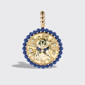 LAPIS YELLOW GOLD LUCKY CAT DIAMOND CHARM>Boochier Outlet