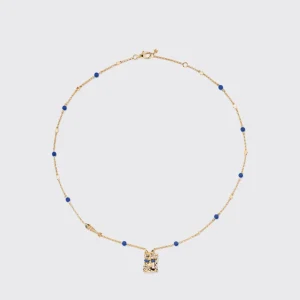 LAPIS YELLOW GOLD LUCKY CAT DIAMOND NECKLACE>Boochier Hot