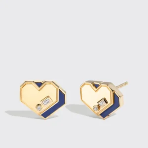 LAPIS YELLOW GOLD MINI HEART STUDS>Boochier Online