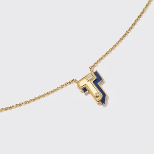 LAPIS YELLOW GOLD MINI LETTER NECKLACE>Boochier Discount