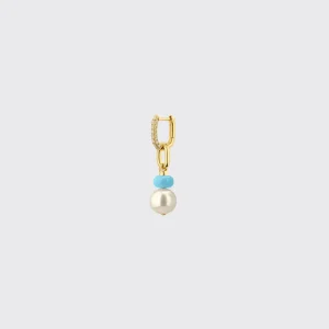 LIGHT BLUE SINGLE PEARL DIAMOND B-BOY EARRING>Boochier Online