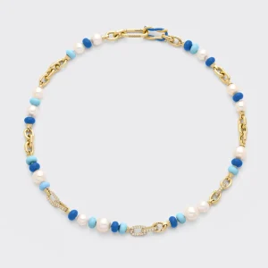 LIGHT BLUE-DARK BLUE DIAMOND B-BOY CHAIN NECKLACE>Boochier Fashion