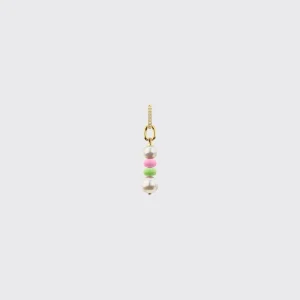 LIGHT PINK-LIME GREEN DOUBLE PEARL DIAMOND B-BOY EARRING>Boochier Clearance