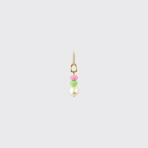 LIGHT PINK-LIME GREEN DOUBLE PEARL DIAMOND B-BOY EARRING>Boochier Outlet
