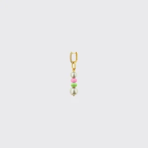 LIGHT PINK-LIME GREEN DOUBLE PEARL DIAMOND B-BOY EARRING>Boochier Clearance