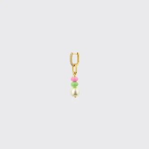 LIGHT PINK-LIME GREEN DOUBLE PEARL DIAMOND B-BOY EARRING>Boochier Outlet
