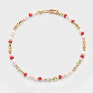 LIGHT PINK-RED DIAMOND B-BOY CHAIN NECKLACE>Boochier Discount