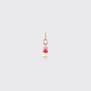 LIGHT PINK-RED SINGLE PEARL DIAMOND B-BOY EARRING>Boochier Discount
