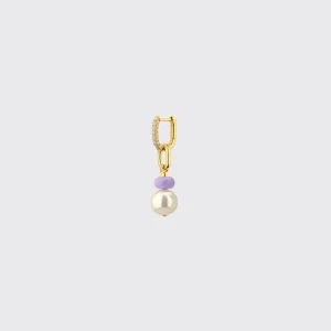 LILAC SINGLE PEARL DIAMOND B-BOY EARRING>Boochier Clearance