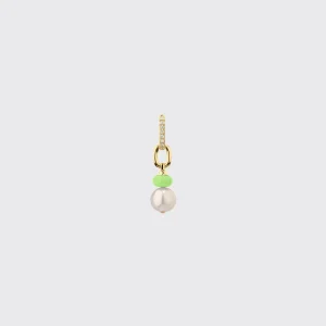 LIME GREEN SINGLE PEARL DIAMOND B-BOY EARRING>Boochier Hot