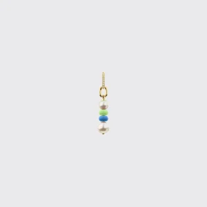 LIME GREEN-DARK BLUE DOUBLE PEARL DIAMOND B-BOY EARRING>Boochier Discount
