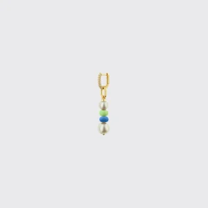 LIME GREEN-DARK BLUE DOUBLE PEARL DIAMOND B-BOY EARRING>Boochier Discount