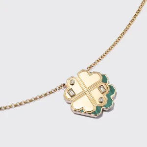 MALACHITE YELLOW GOLD CLOVER LEAF NECKLACE>Boochier Outlet