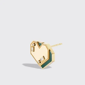 MALACHITE YELLOW GOLD HEART STUDS>Boochier Online