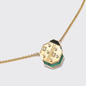 MALACHITE YELLOW GOLD LADYBUG NECKLACE>Boochier Best