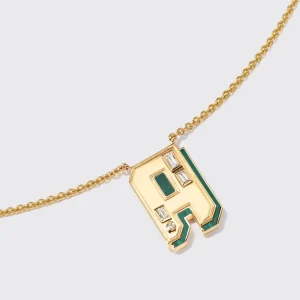 MALACHITE YELLOW GOLD LETTER NECKLACE>Boochier New