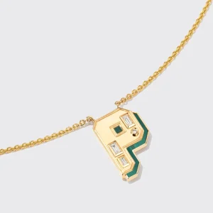 MALACHITE YELLOW GOLD LETTER NECKLACE>Boochier New