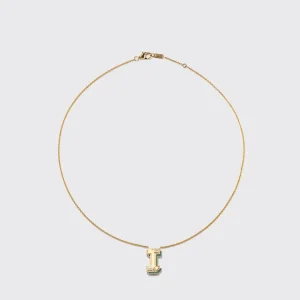MALACHITE YELLOW GOLD LETTER NECKLACE>Boochier New
