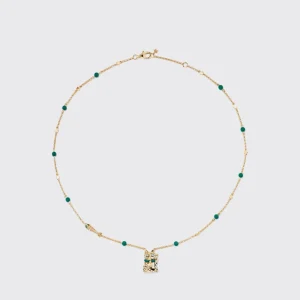MALACHITE YELLOW GOLD LUCKY CAT DIAMOND NECKLACE>Boochier Best