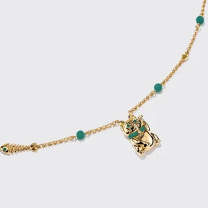 MALACHITE YELLOW GOLD LUCKY CAT DIAMOND NECKLACE>Boochier Best