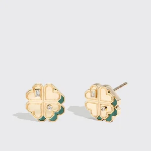 MALACHITE YELLOW GOLD MINI CLOVER LEAF STUDS>Boochier Clearance