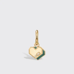 MALACHITE YELLOW GOLD MINI HEART HOOP MONO EARRING>Boochier Best